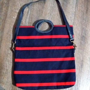 Talbot's Nautical Navy Tote  Bag with Leather Straps.NWOT 16"h by 15"w